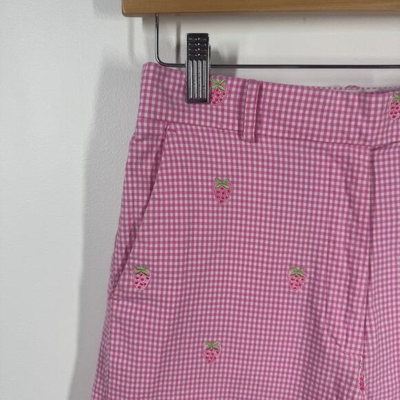 Vintage Lilly Pulitzer Short Women 2 Pink White Gingham Embroidered Strawberry - Picture 3 of 7
